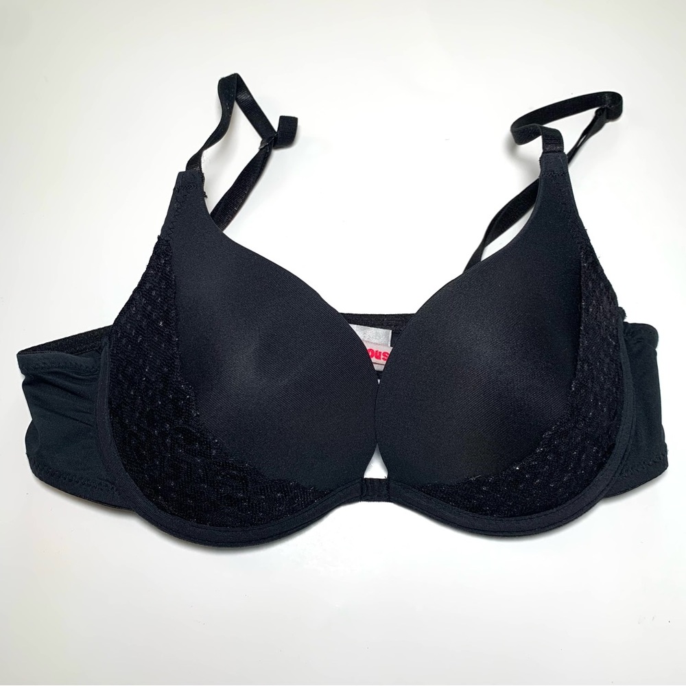Dollhouse Black Push-Up Bra Balconette Lace Glitter 34C Plunge